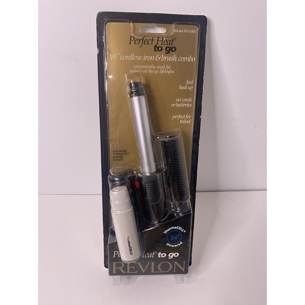 Revlon Thermacell Heat To Go 3/4" Cordless Iron Brush Combo 1999 Vintage